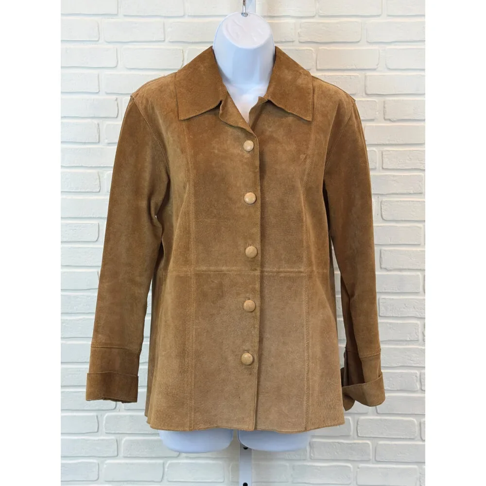 Vintage Skotts Suede Western Shirt Jacket Tan Button Front Small